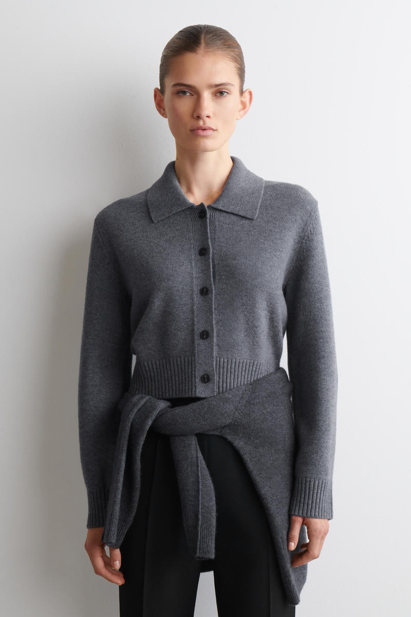 COS Women's Collared Merino Cardigan in Grey | Wool | Size: XL | COS (AU)