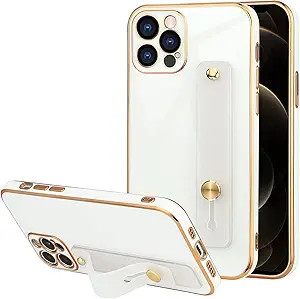 TEAUGHT Case for iPhone 12 Pro Max, Soft TPU White Plating with Adjustable Wristband Kickstand Sl... | Amazon (US)