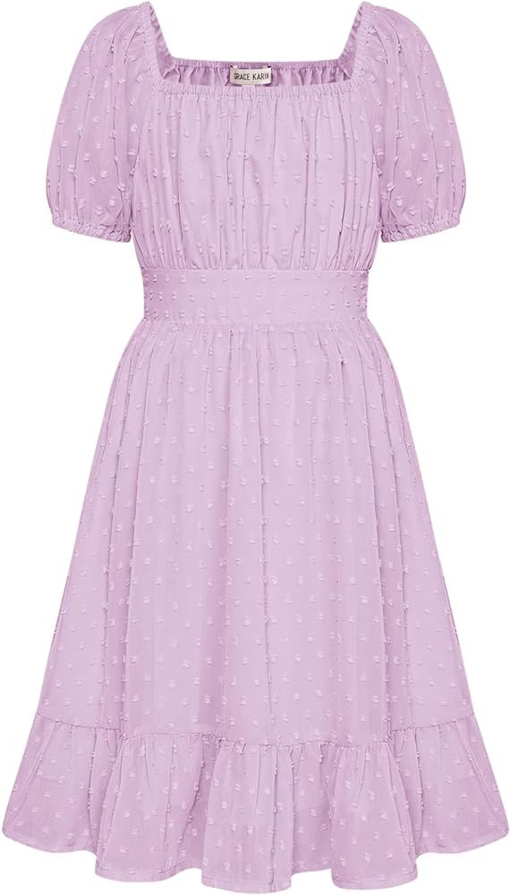 GRACE KARIN Girls Dress Ruffle Tiered Summer Dress Short Sleeve Swiss Dot Flowy A-Line Spring Cas... | Amazon (US)