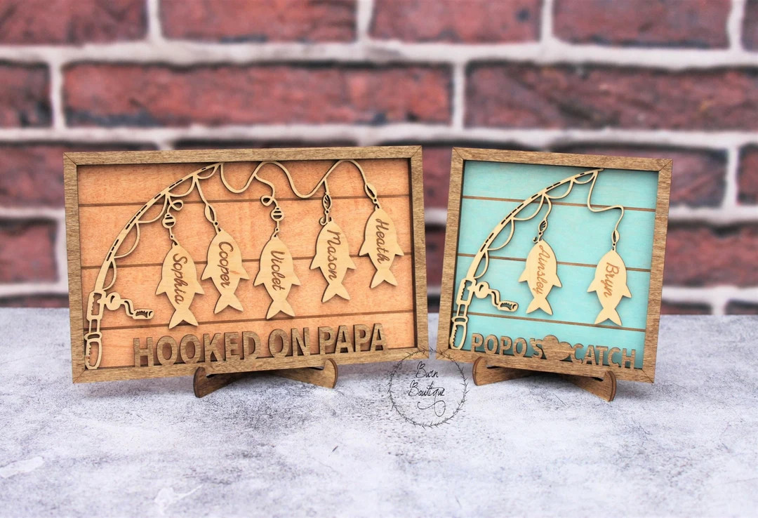 Personalized Fish Name Sign Hooked on Dad/grandpa/papa, Fishing Father's Day Gift for Him, Grandk... | Etsy (US)