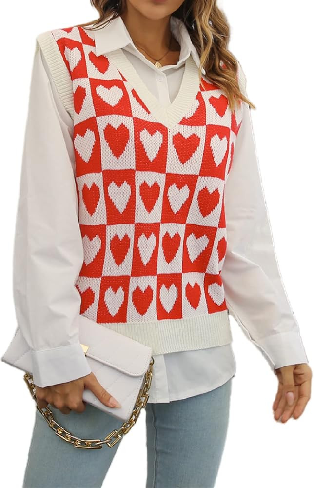 AMOMA Women's V-Neck Y2K Cable Knit Sleeveless Pullover Argyle Plaid Knitted Sweater Vest | Amazon (US)