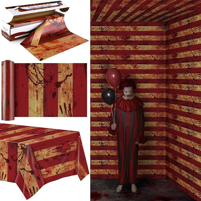 Kochorie 100 Ft x 54 Inch Creepy Carnival Tablecloth Roll with Cutter Box Plastic Table Cover Rol... | Amazon (US)