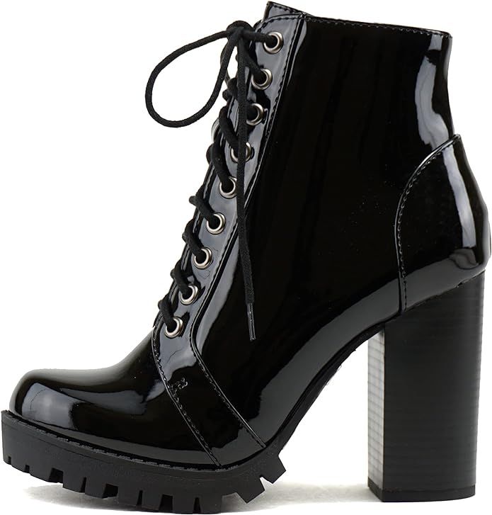 Soda Chalet – Fashion Lace up Military Inspired Ankle Boot with Stacked Heel and Side Zipper | Amazon (US)