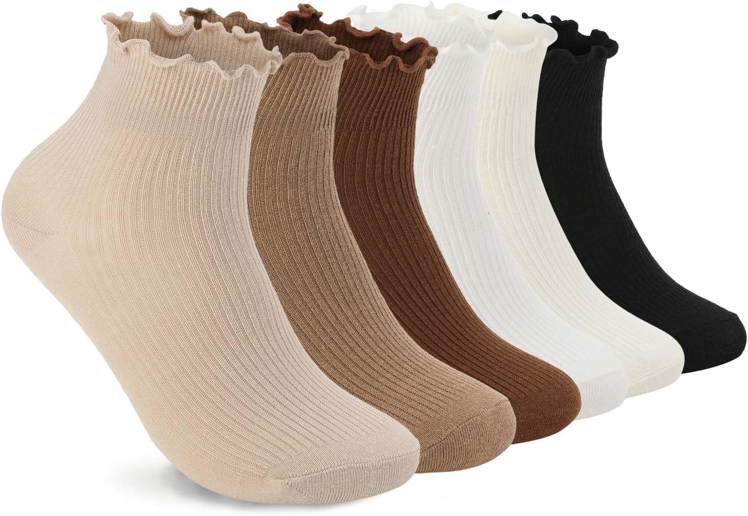 Ruffle Socks Womens 6 Pair Cute Ankle Lettuce Edge Frilly Crew Sock | Amazon (US)