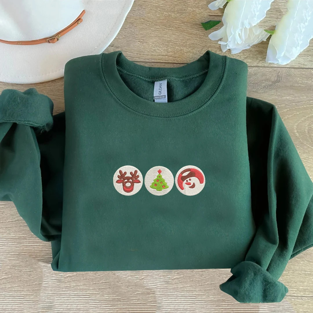 Embroidered Christmas Sugar Cookie Sweatshirt Trendy Festive - Etsy | Etsy (US)