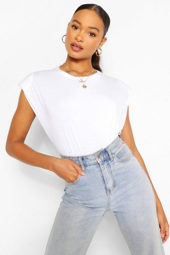 Shoulder Pad T-Shirt | Boohoo.com (US & CA)