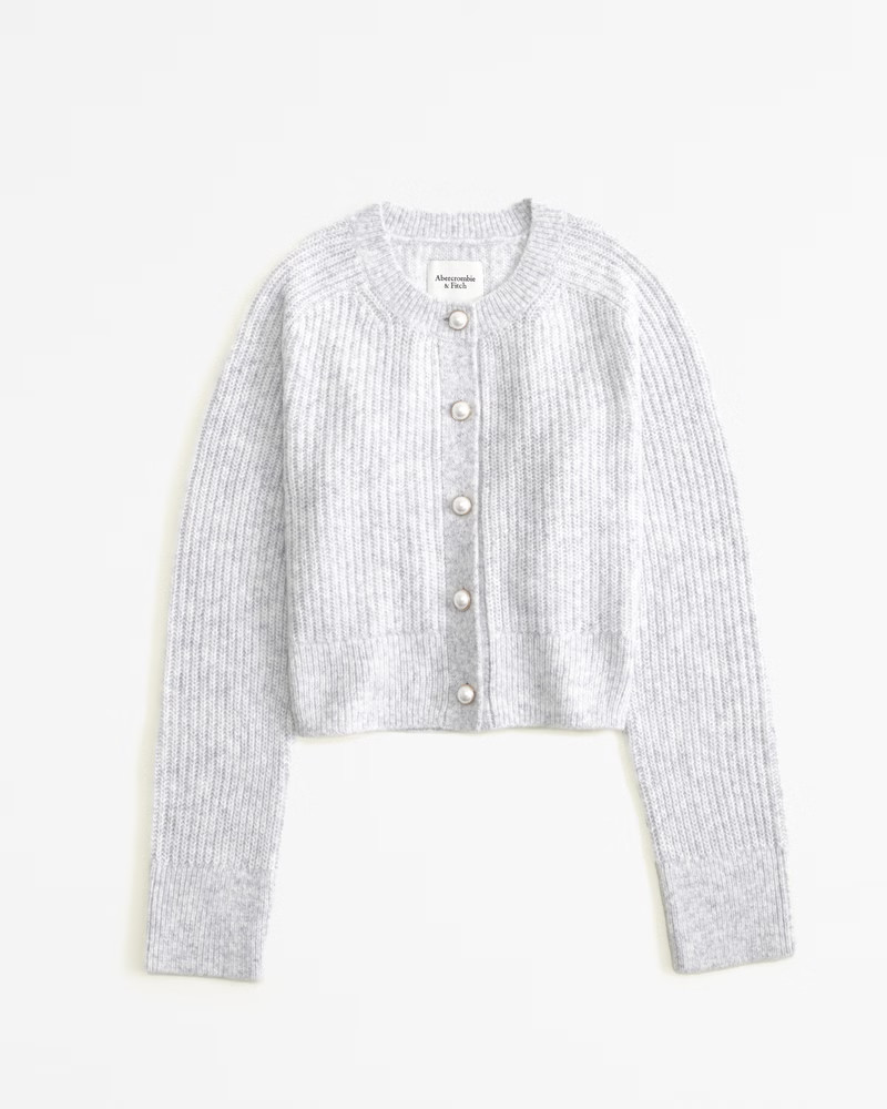 Abercrombie & Fitch Women's Crew Pearl Button Cardigan in Light Grey - Size XS | Abercrombie & Fitch (US)