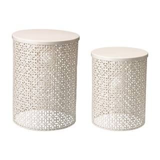 Glitzhome Multi-Functional Metal Cream White Garden Stool or Plant Stand or Accent Table (Set of ... | The Home Depot