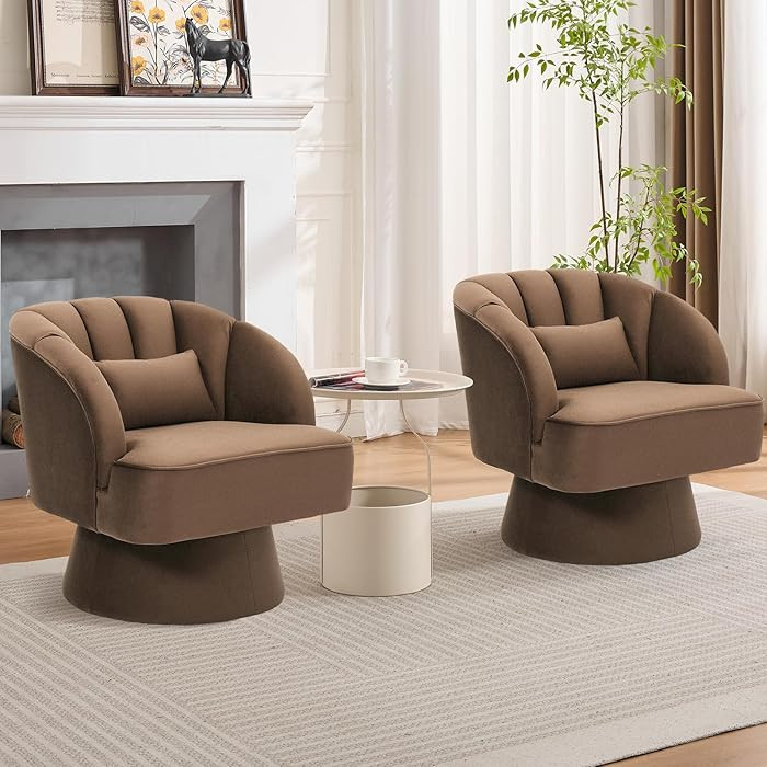 GarveeHome Modern Swivel Barrel Accent Chair, 360 Degree Velvet Upholstered Armchair with Striped... | Amazon (US)