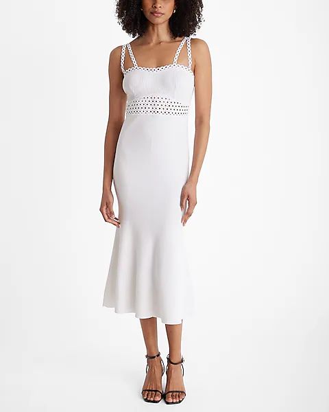 Crochet Ribbed Sleeveless Midi Fit And Flare Sweater Dress | Express
