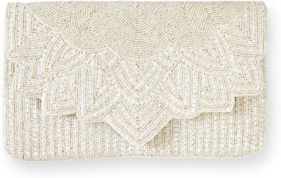 White Flower Scallop Pearl Clutch Bag, Bride Clutch, Hand Beaded Purse, Evening Bag, Gifts for En... | Amazon (US)