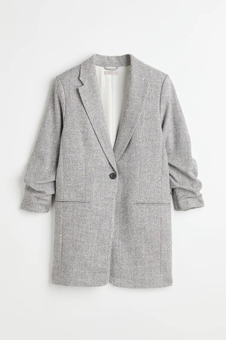 Gathered-sleeve Jacket - Gray melange - Ladies | H&M US | H&M (US + CA)