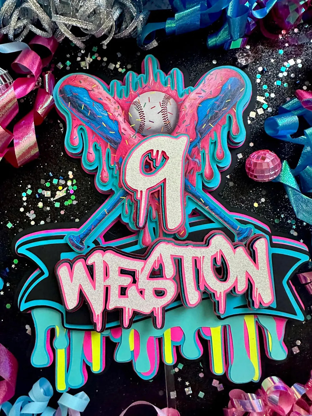 Ice Cream Drip Baseball Graffiti Cake Topper - Etsy | Etsy (US)