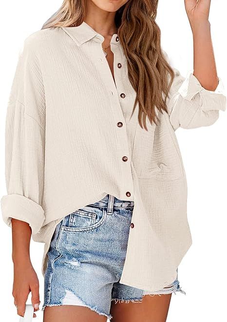NOLLSOM Women Casual Button Down Fall Blouses 2024 Long Sleeve Solid Business Work Tops Cute Rela... | Amazon (US)