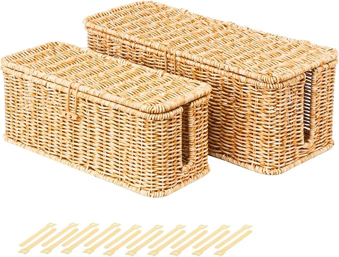 BROWNLILY Cable Management Box, Rattan Style Cord Organizer for Desk Cord Hider Outlet Covers Bab... | Amazon (US)