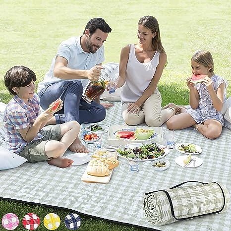 ZAZE Extra Large Picnic Outdoor Blanket, 80''x80'' Waterproof Foldable Blankets Gingham Picnic Ma... | Amazon (US)