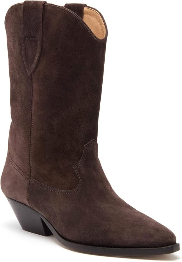 Suede Cowboy Boots for Women Pointed Toe Mid-Calf Western Boots Chunky Block Low Heel Cowgirl Boo... | Amazon (US)