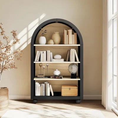 Demarko Small Bookcase Black Arched Cabinet | Wayfair North America