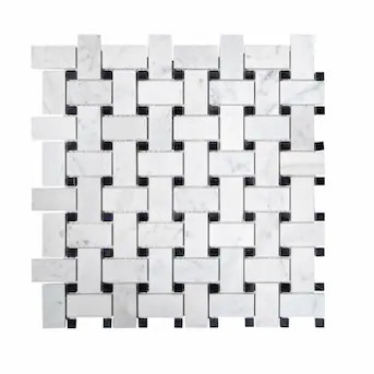 Apollo Tile White, Black 12-in x 12-in Polished Natural Stone Marble Basketweave Wall Tile (5-sq.... | Lowe's