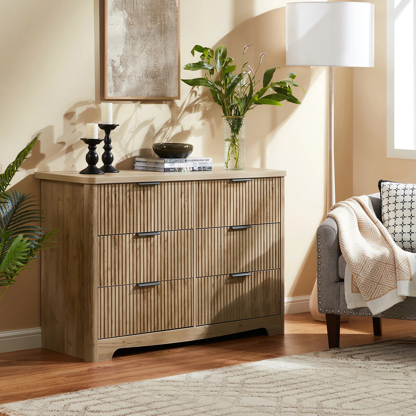 Jahree  6 Drawers Fluted Dresser , Wood Chest of Drawers for Bedroom | Wayfair North America