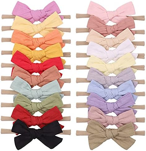20pcs Baby Girls Cotton Hair Bows Headbands Nylon Hair Bands Elastic Hair Accessories for Newborn... | Amazon (US)