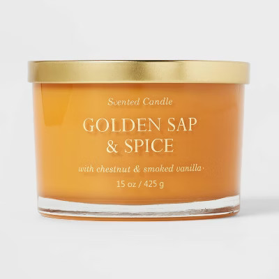 15oz Lidded Glass Jar Solid Mustard 3-Wick Golden Sap and Spice Candle - Opalhouse™ | Target