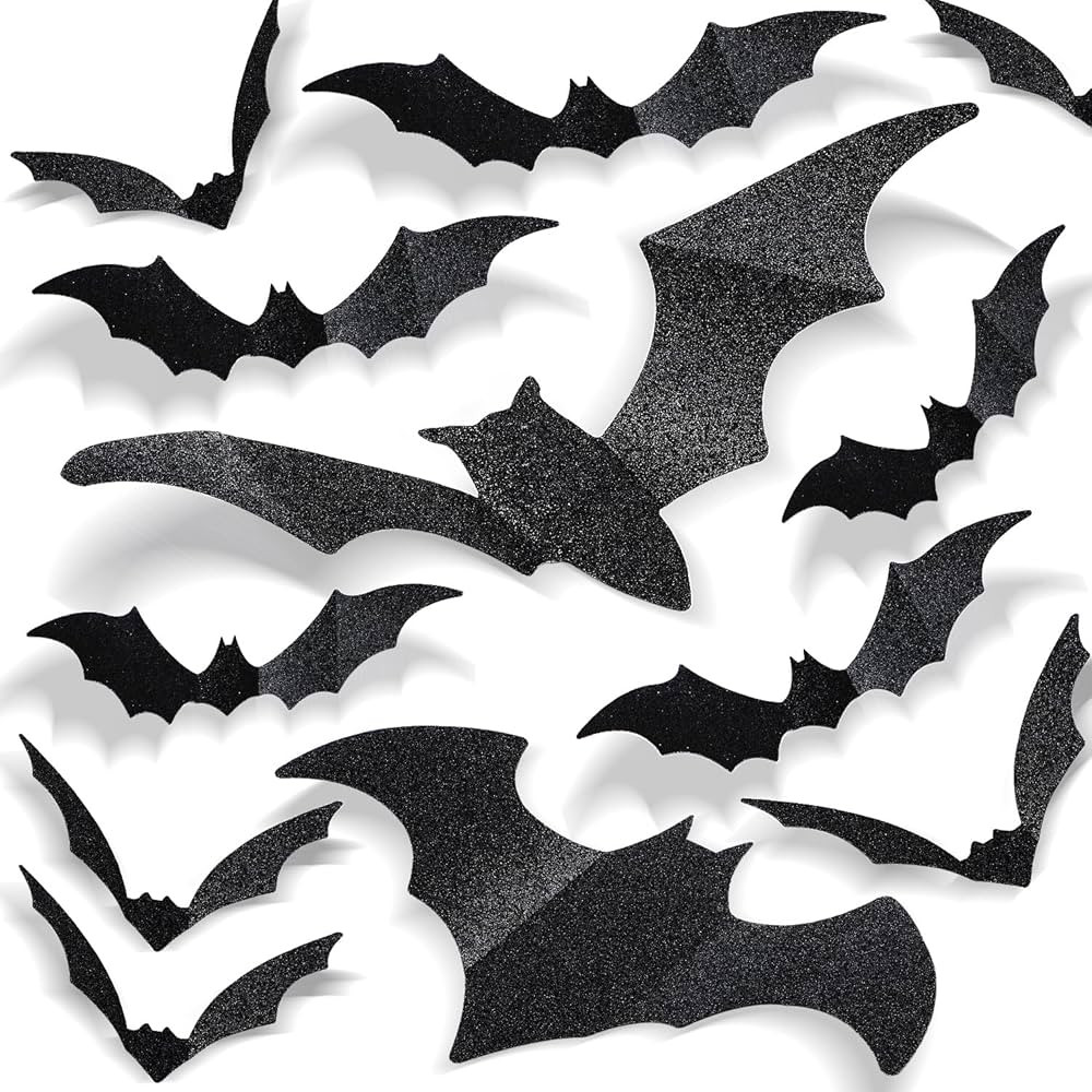 DIYASY Large Bats Wall Décor, 3D Glitter Hanging Bat Halloween Decoration Plastic Stickers for H... | Amazon (US)