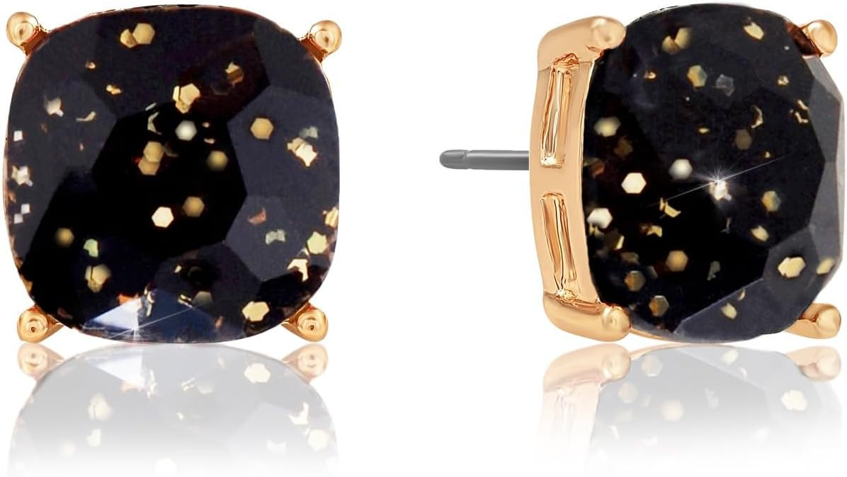Large Square Stud Earrings for Women - Big Gold-Tone Glitter Statement Post Ear Studs | Amazon (US)
