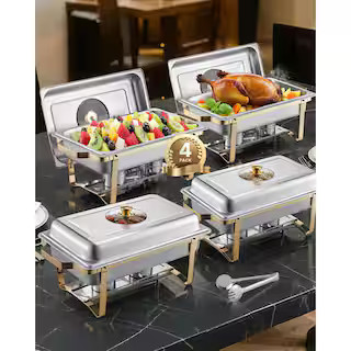 8 qt. 4-Pack, Stainless Steel Chafer with 4-Full Size Pans, Chafing Dish Buffet Set, Rectangle Catering Warmer Server | The Home Depot