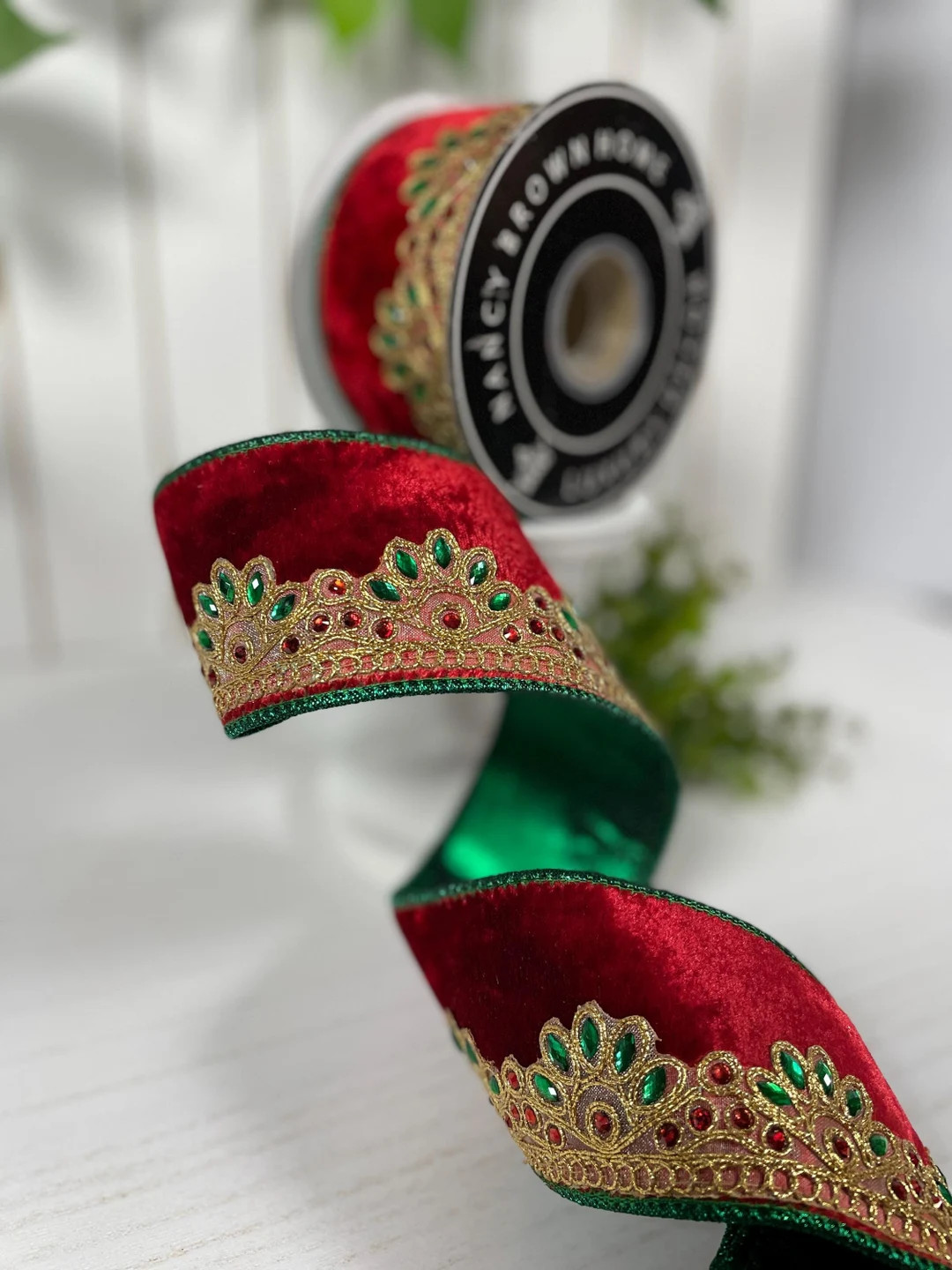 Sheldon Velvet Fused One Sided Jeweled - Red by Nancy Brown Home - 2.5"x 5Y 31-15956R | Etsy (US)