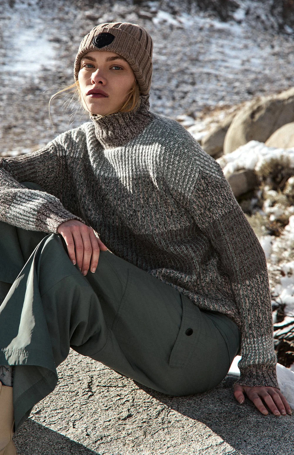 Mila Mock Neck Stripe Sweater | Stone | Alp N Rock