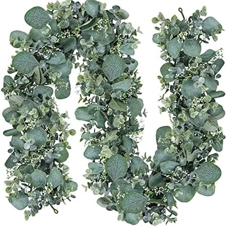 TOPHOUSE 2 Pack Artificial Seeded Eucalyptus Garland, 6.5 Feet Faux Eucalyptus Leaves Greenery Vines | Amazon (US)