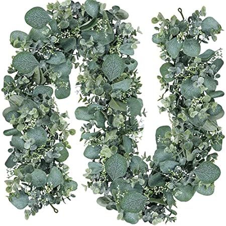 TOPHOUSE 2 Pack Artificial Seeded Eucalyptus Garland, 6.5 Feet Faux Eucalyptus Leaves Greenery Vines | Amazon (US)