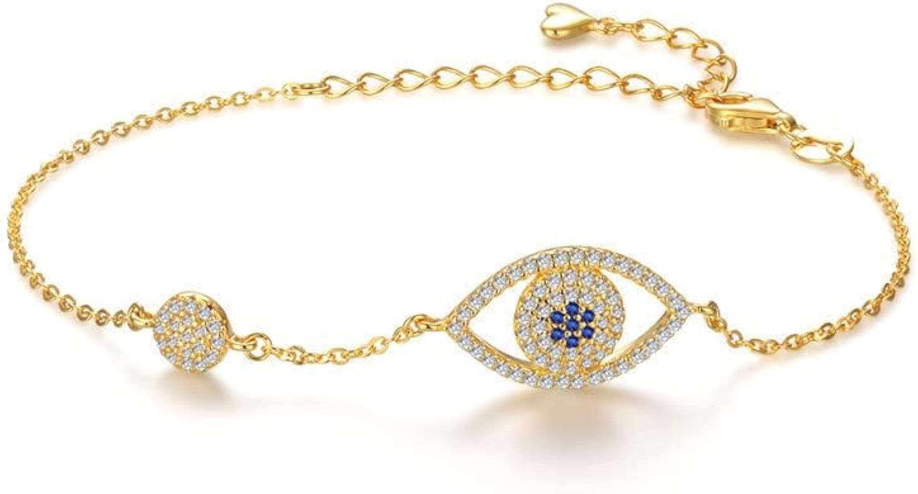 Solid 14K Gold Over 925 Silver Moissanite Evil Eye Bracelet for Women,Dainty Adjustable Evil Eye ... | Amazon (US)