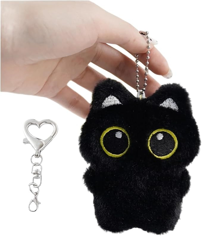 HUIJUFU Black Cat Plush Keychain Purse Charm - Cute Bag Charms Gifts for Women | Amazon (US)