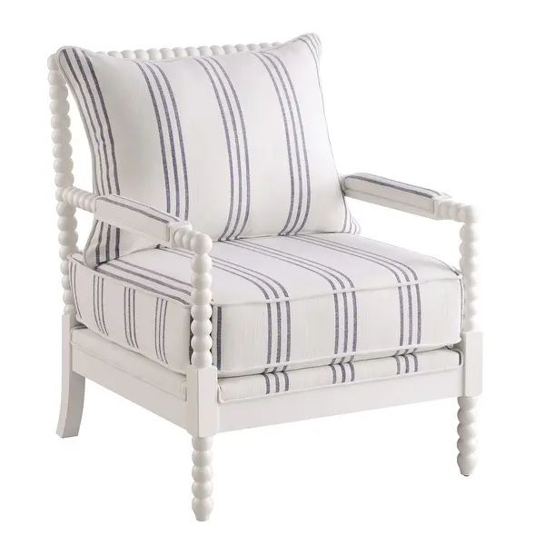 White Upholstered Accent Chair with Spindle Accent - Overstock - 33352625 | Bed Bath & Beyond