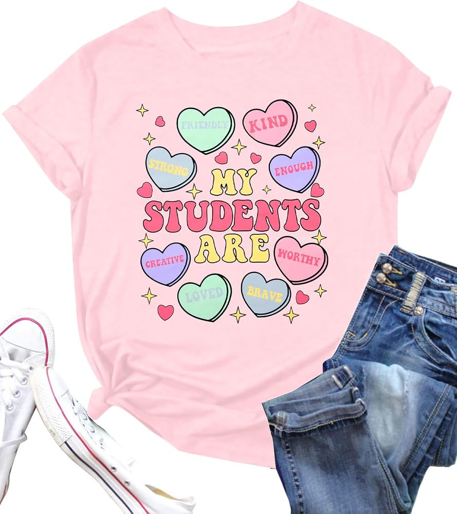 Valentine's Day Shirt Woman Love Valentine Teacher Shirts Love Heart Graphic Tshirt Casual Short ... | Amazon (US)