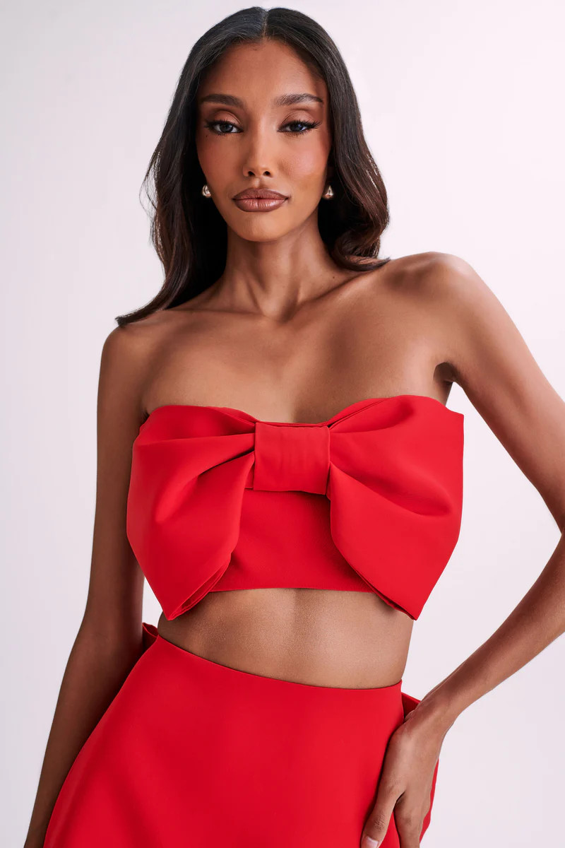 Katie Bow Crop Top - Red | MESHKI US