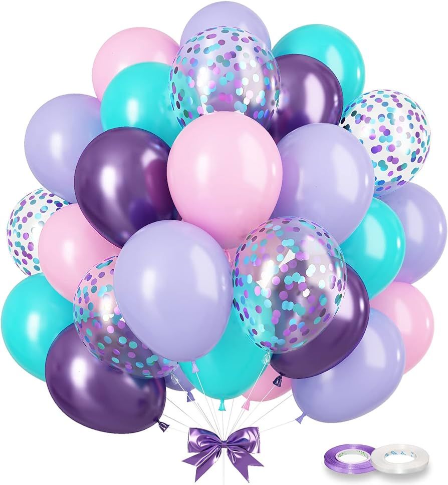 GREMAG Pink and Purple Balloons, 100 Pcs Mermaid Balloons, Pastel Pink Purple Tiffany-Blue Metall... | Amazon (US)