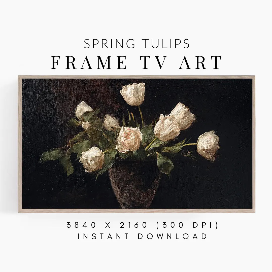 Frame TV Art Spring Tulips, Dark Moody Vintage Painting for the Samsung Frame, Digital Downloadab... | Etsy (US)