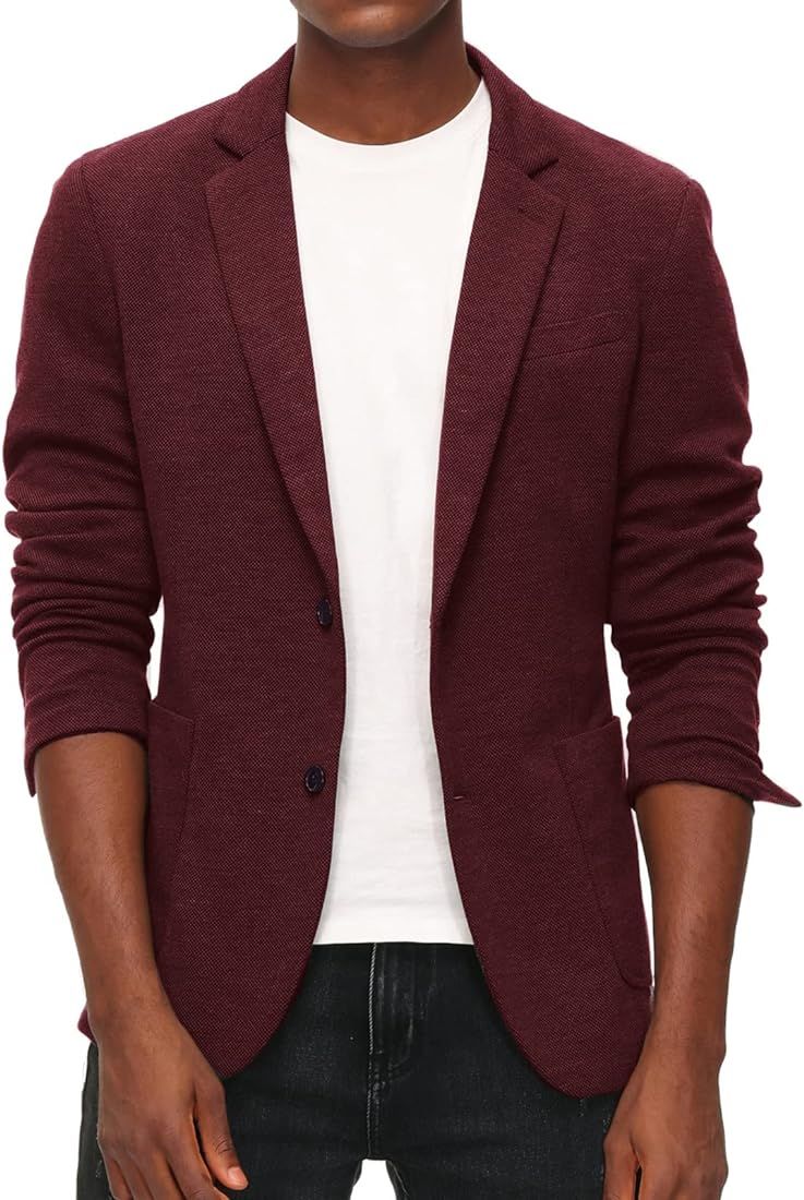 Men's Casual Knit Blazer Suit Jackets Two Button Lightweight Unlined Sport Coat | Amazon (US)