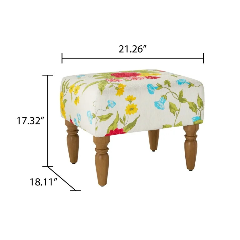 The Pioneer Woman Sweet Rose Ottoman, White, 17.25 in | Walmart (US)