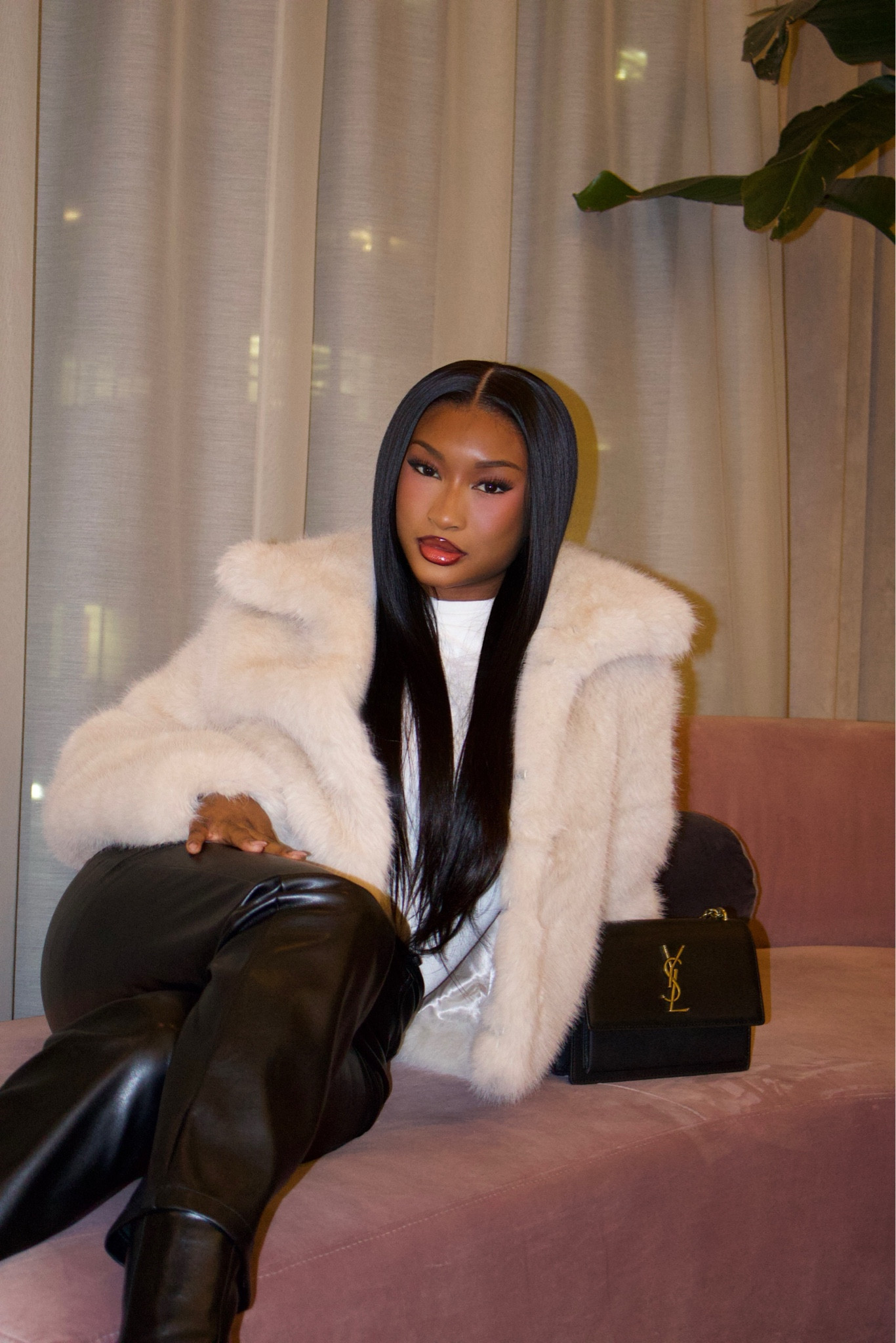 The perfect fall/winter outfit for dinner with bae or the girls. Leather pants, nude fur coat, white turtleneck top and black booties #fashion #outfitinspo #outfitidea 

#LTKSeasonal #LTKStyleTip #LTKHoliday