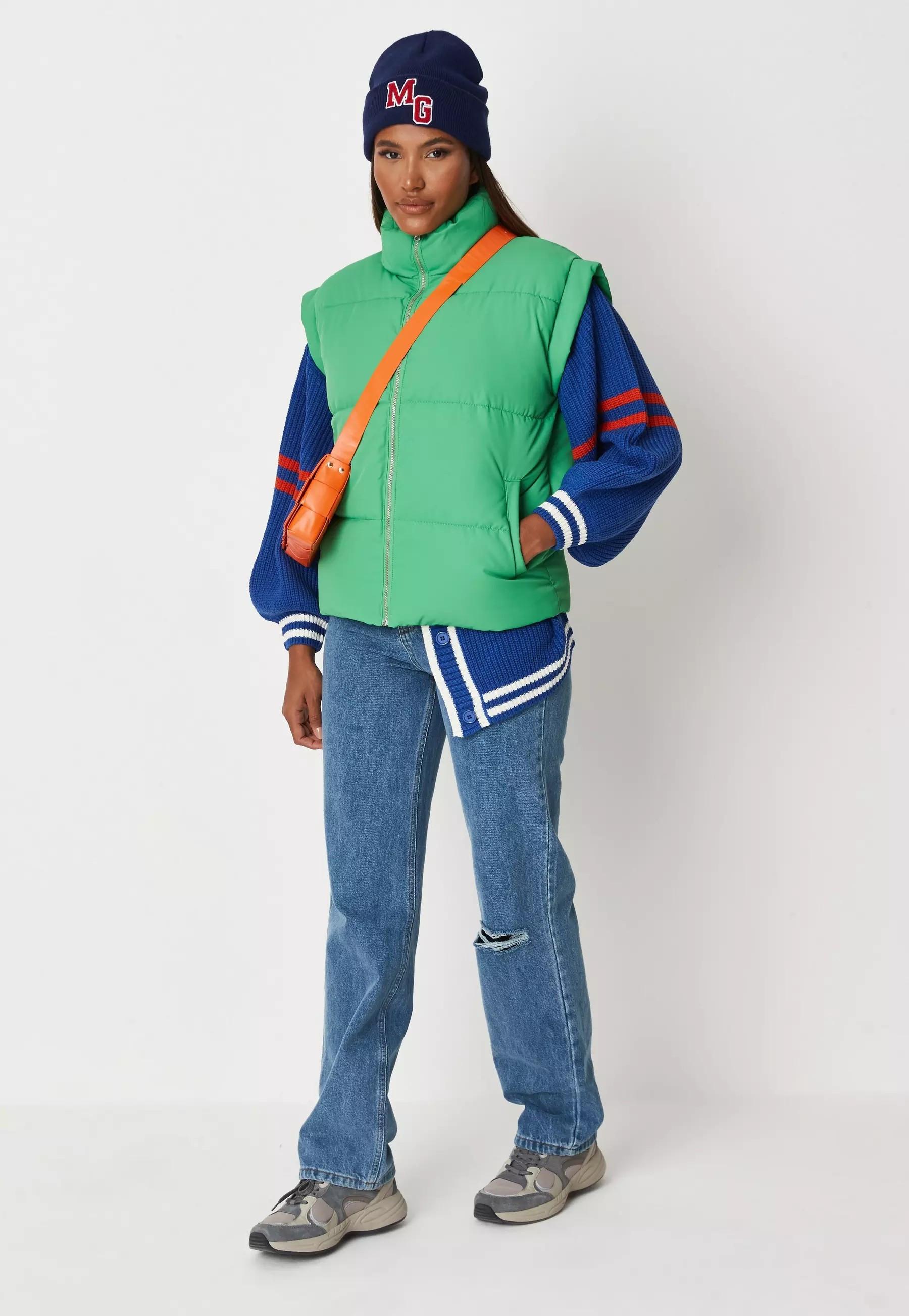Green Lipped Shoulder Padded Puffer Gilet | Missguided (UK & IE)