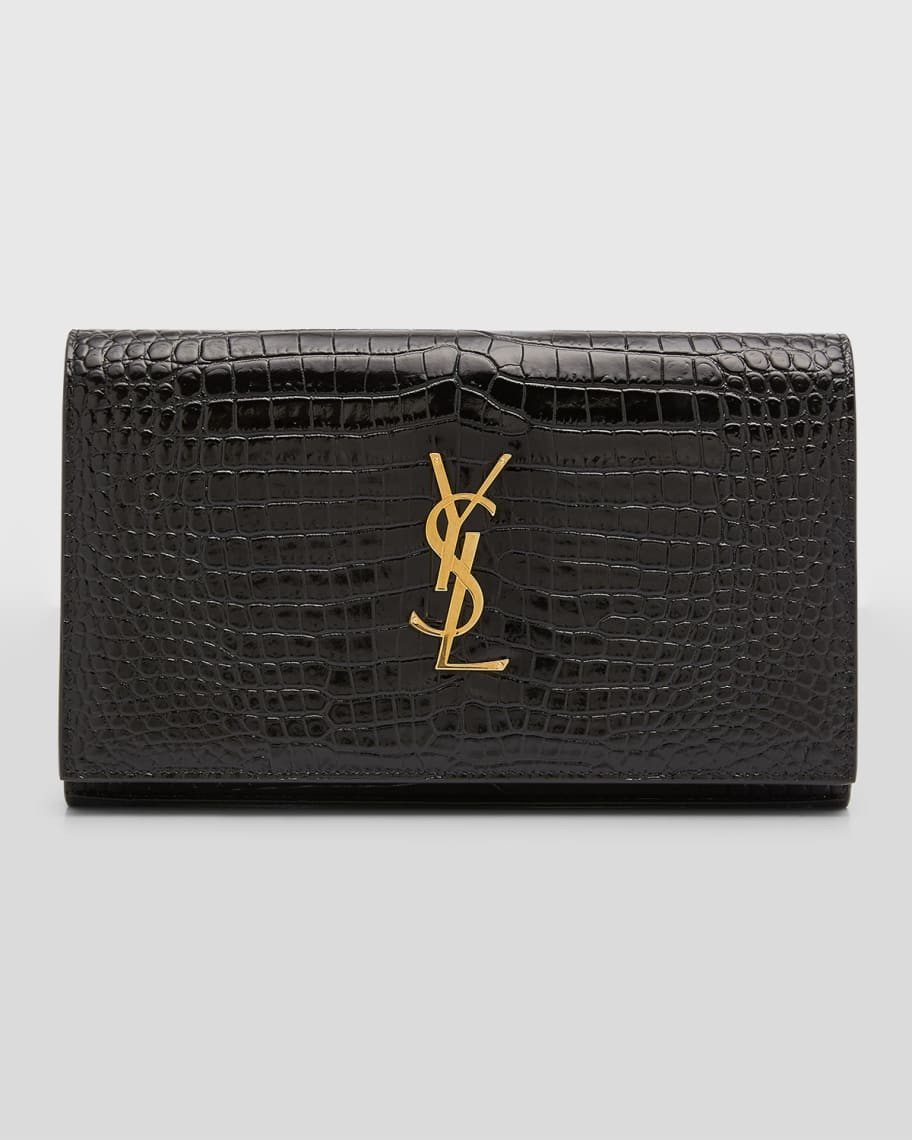 Saint Laurent Cassandra YSL Wallet on Chain in Croc Embossed Leather | Neiman Marcus