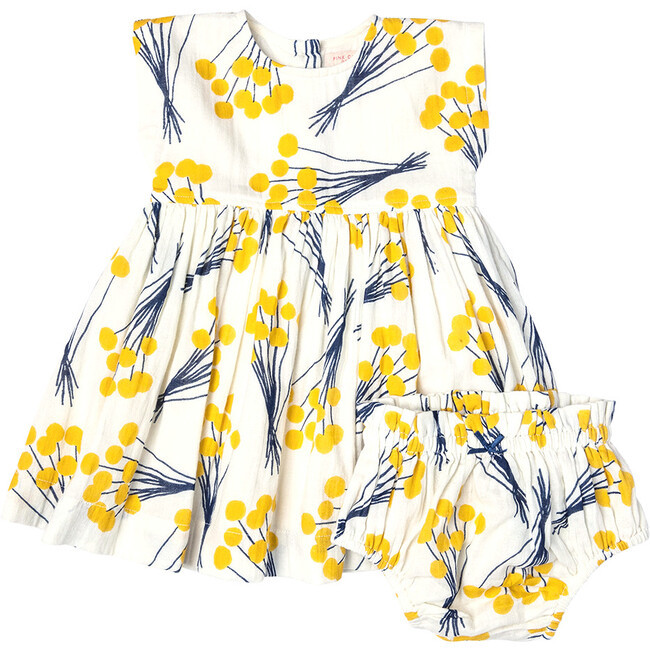 Pink Chicken | Adaline Cap Sleeve Dress Set, Yellow Pom (Multicolor, Size 12-18M) | Maisonette | Maisonette