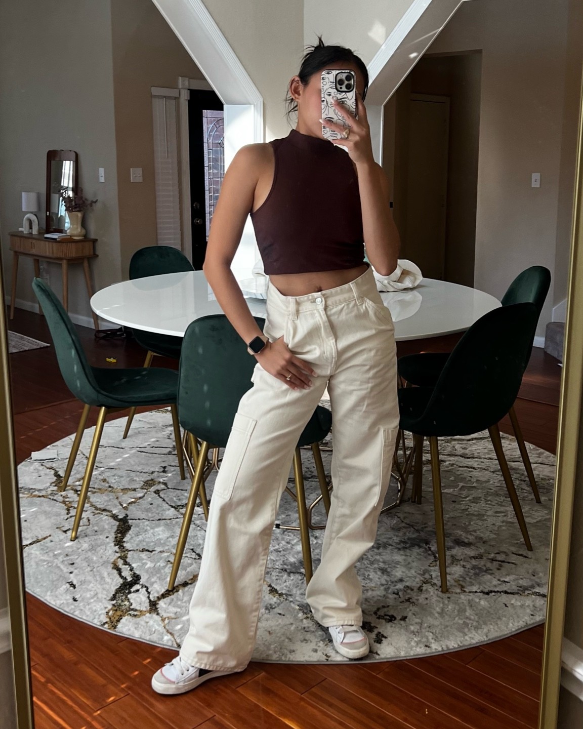 Brami top, mock neck tank with built in bra, cargo pants, high top sneakers // summer to fall transition, transitional style, transitional outfit, brown outfit, neutral outfit, Nike sneakers, meir, ameirylife 

#LTKshoecrush #LTKCon #LTKU