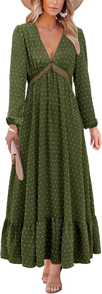 STYLEWORD Womens' 2023 Maxi Dresses Long/Short Sleeve Boho Casual Flowy Dress | Amazon (US)