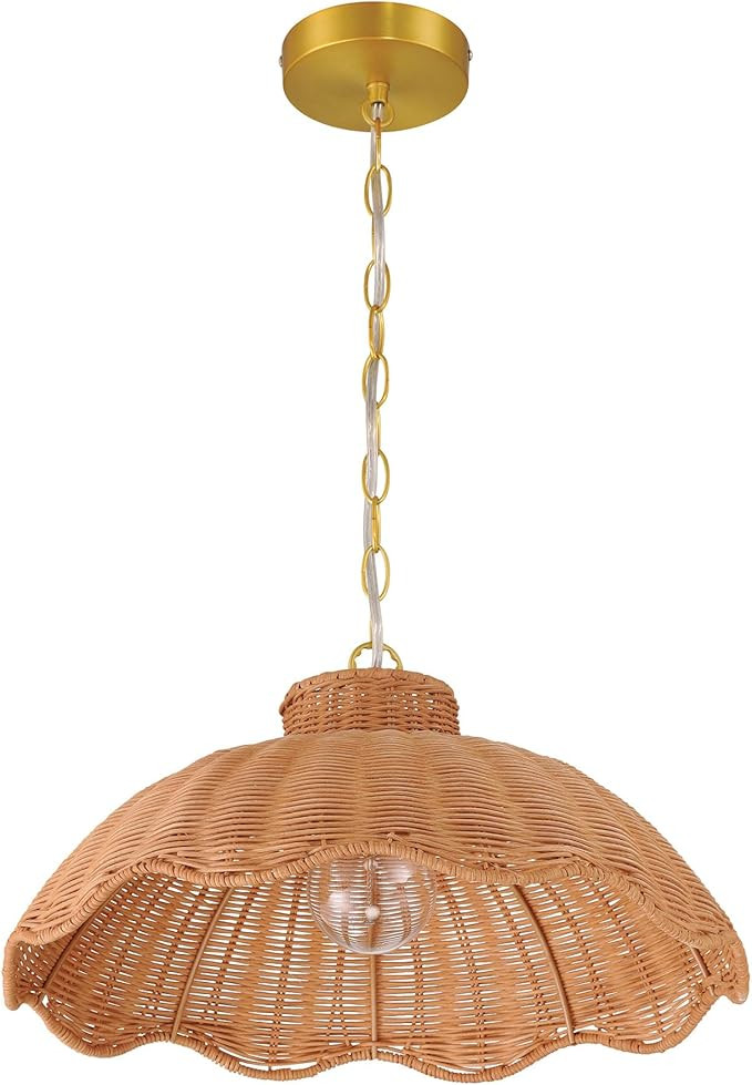Creative Co-Op 60-Watt Small Scalloped Rattan Pendant Lighting, Natural | Amazon (US)