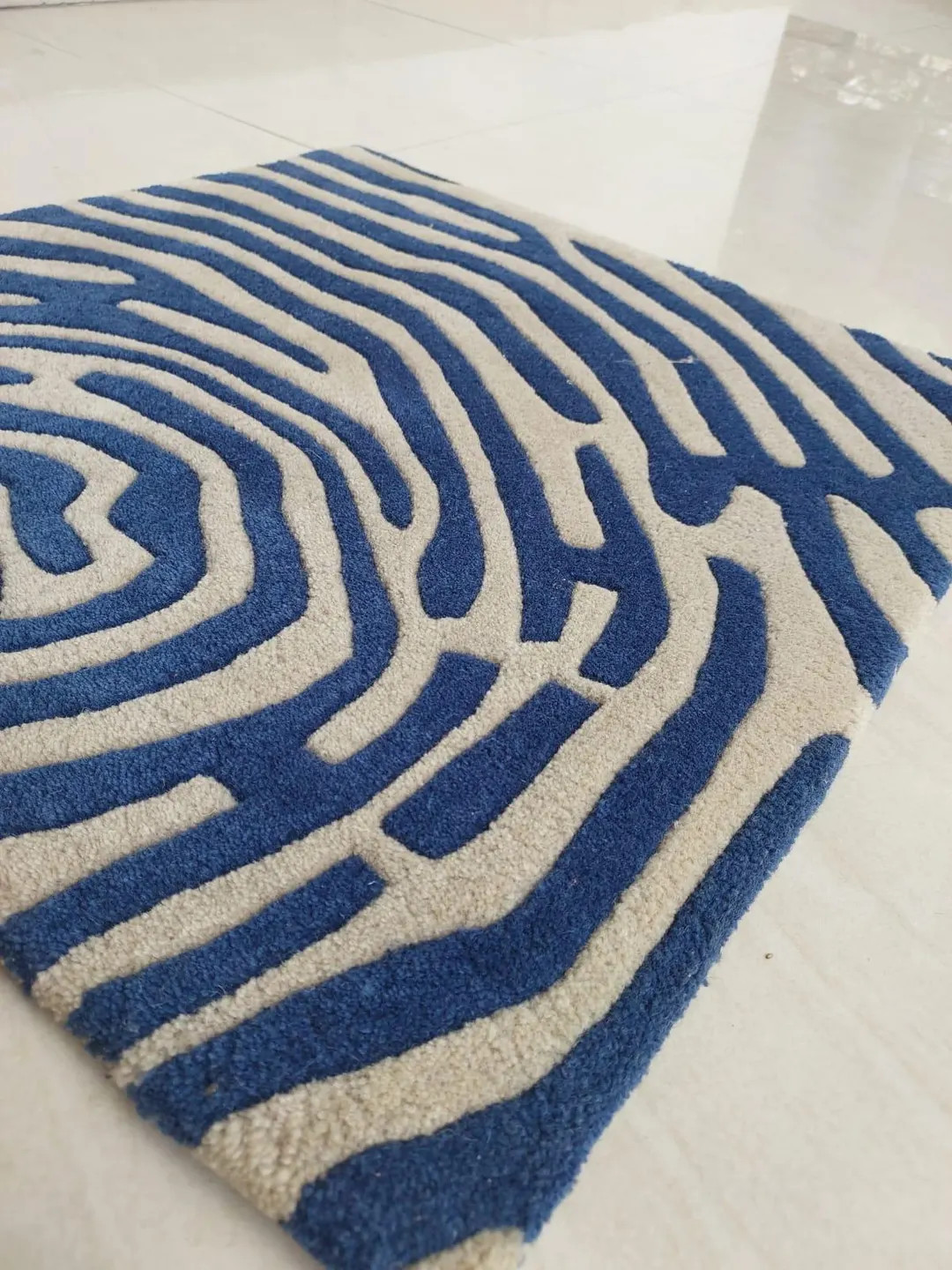 Hand Tufted Finger Print Rug, Modern Abstract Carpet in Blue and Cream, Premium Newzealand Wool A... | Etsy (US)